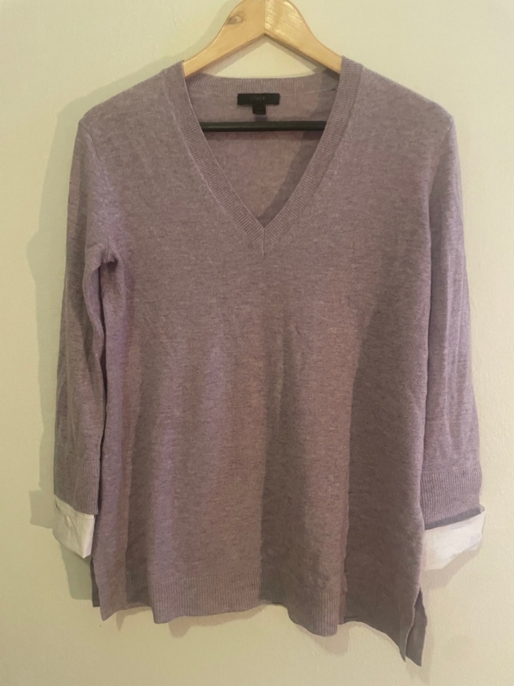 J. Crew Wool Blend sweater Lavender Purple White cuffs XXS 2XS EUC